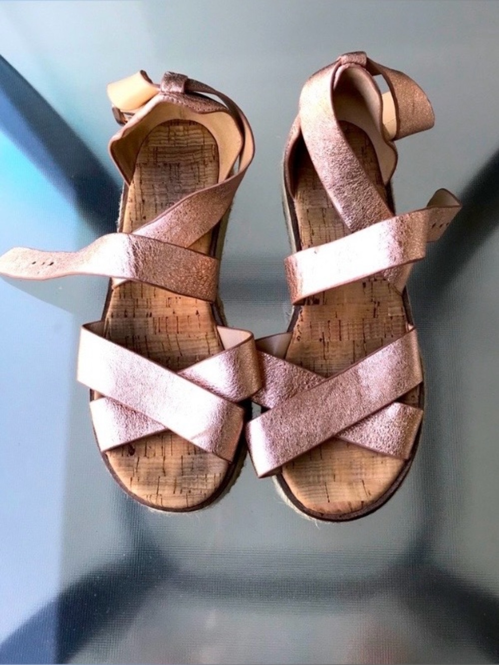 Michael Kors Rose Gold Metallic Cork-Strap Sandals
